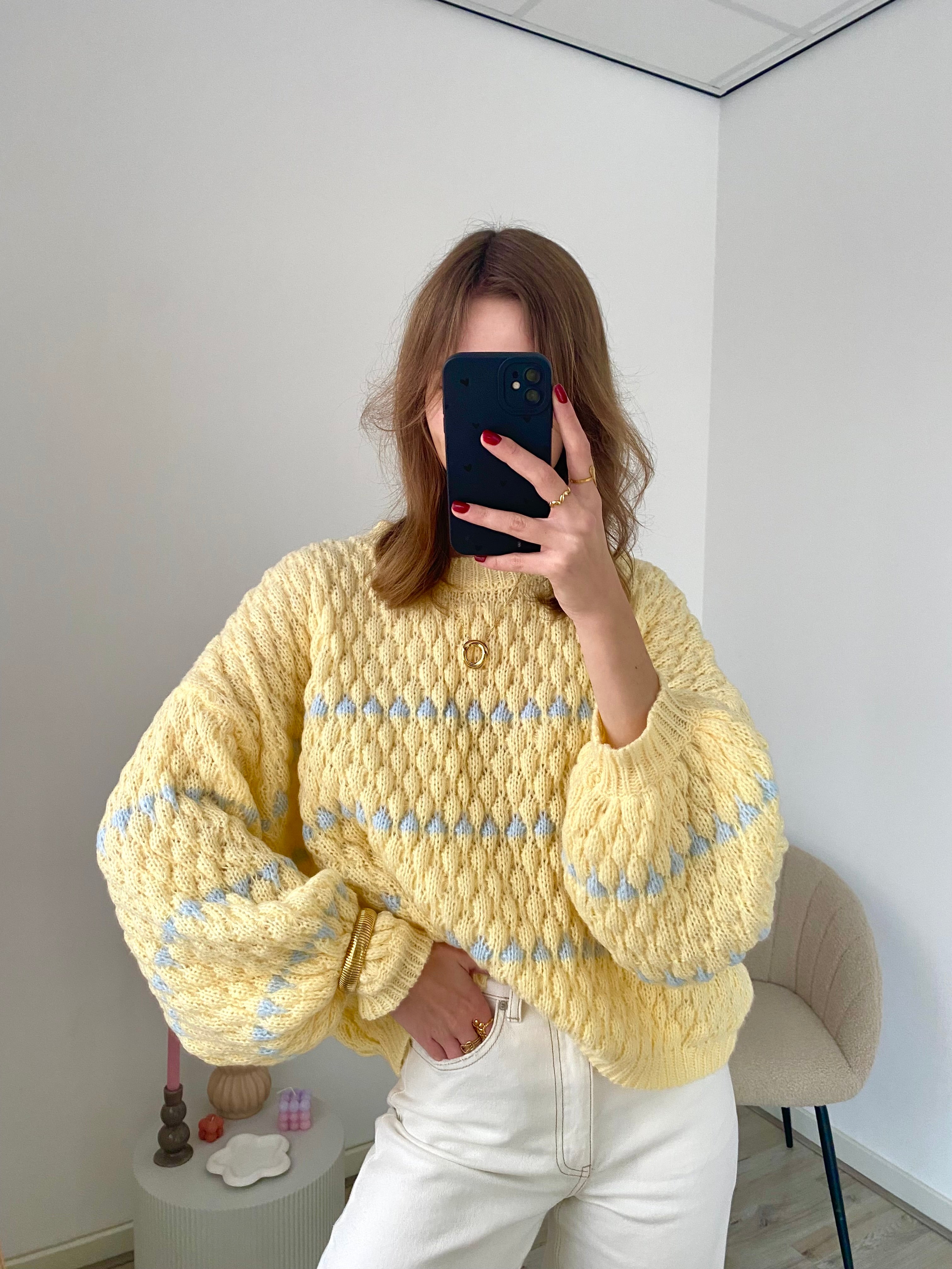 Oversized sweater met print in roze met blauw