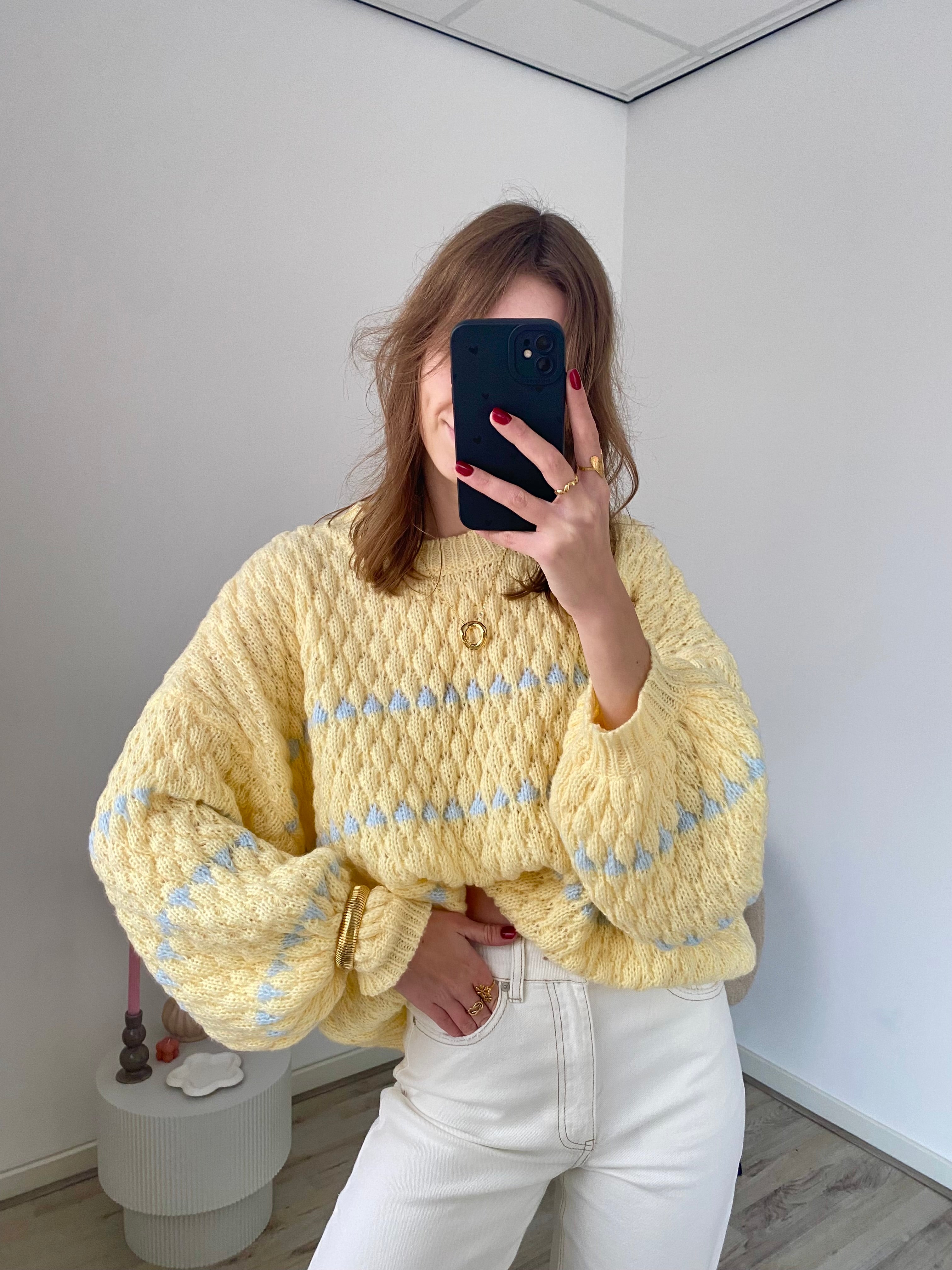 Oversized sweater met print in roze met blauw