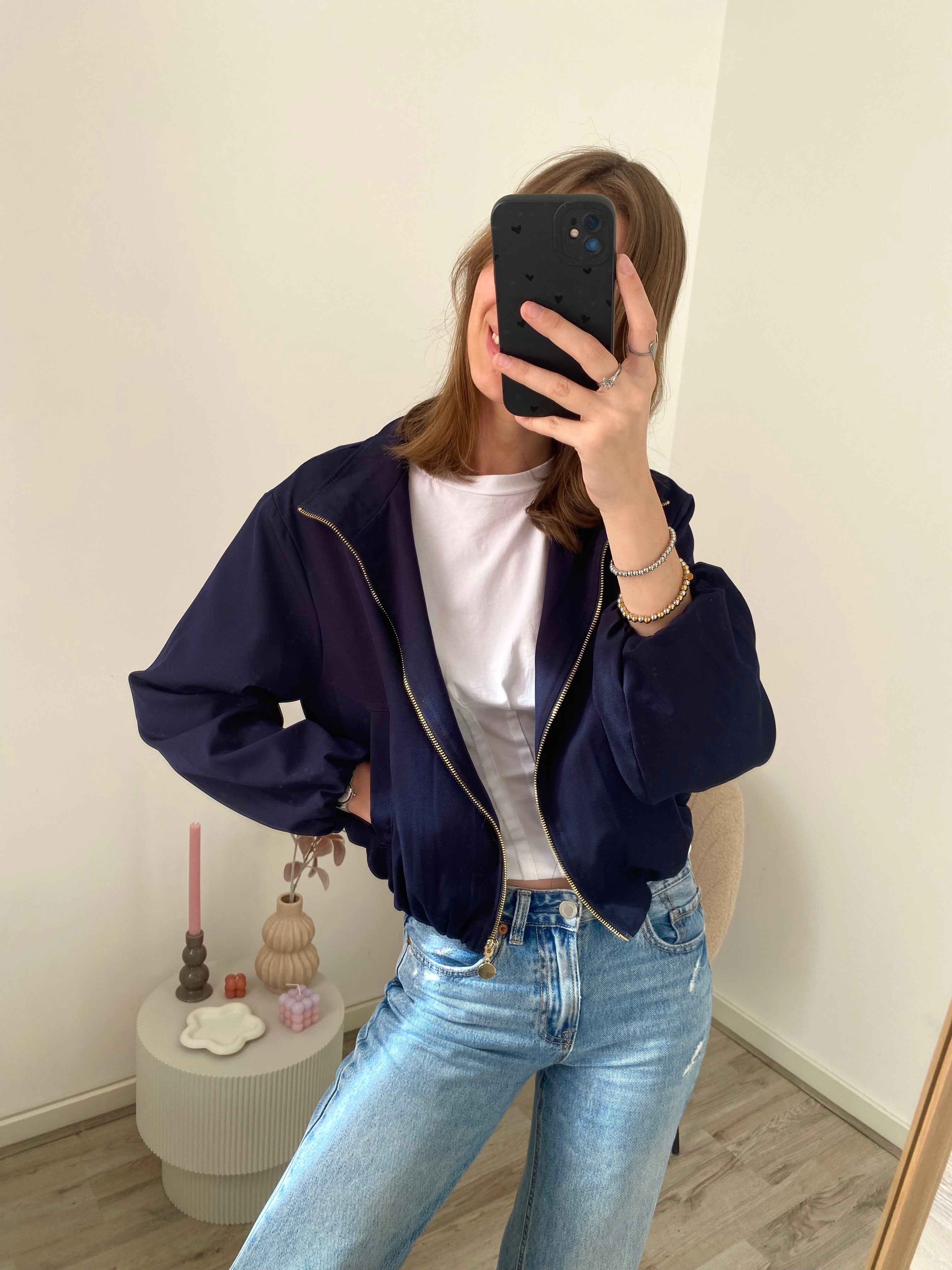 Oversized fit bomber jas in navy kleur