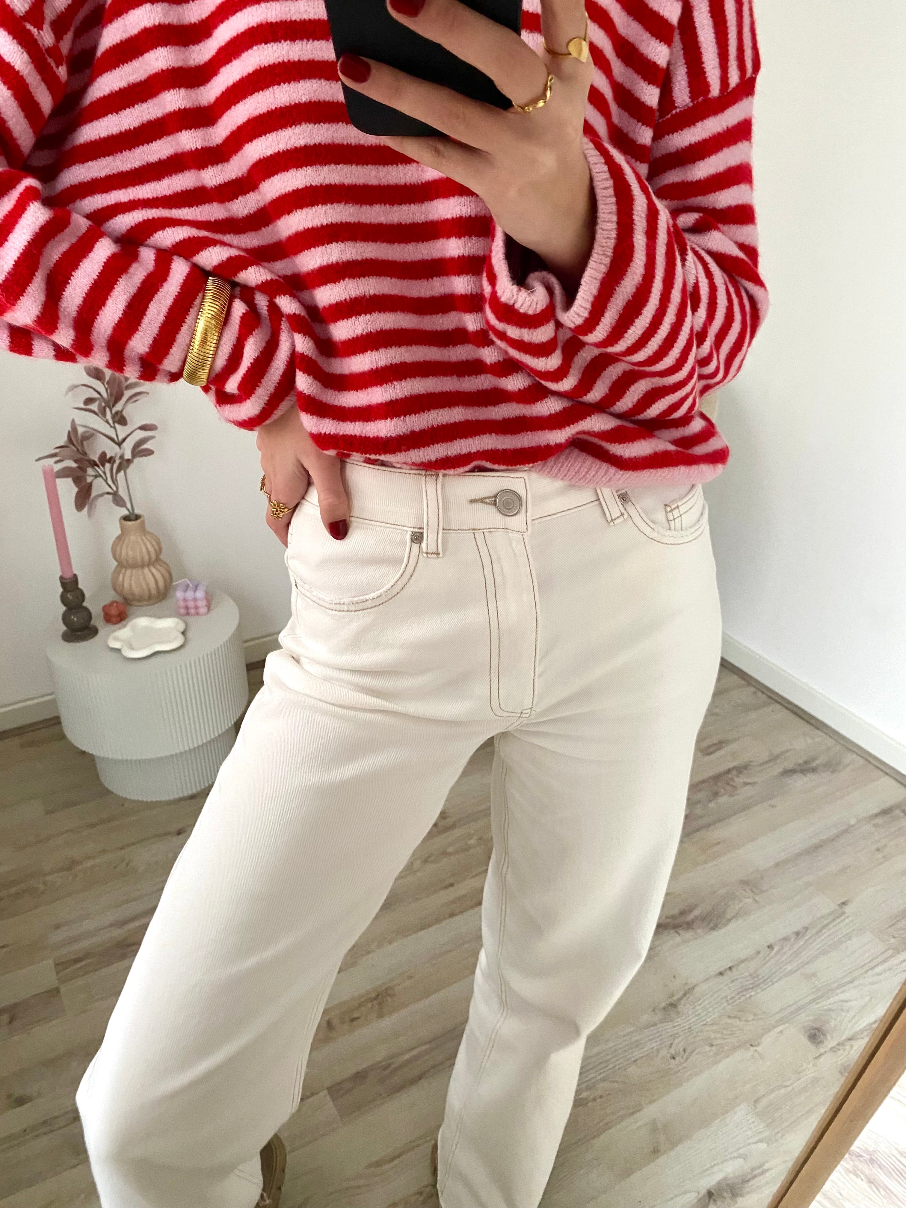 Lange witte jeans met stiksel in tall wide leg model