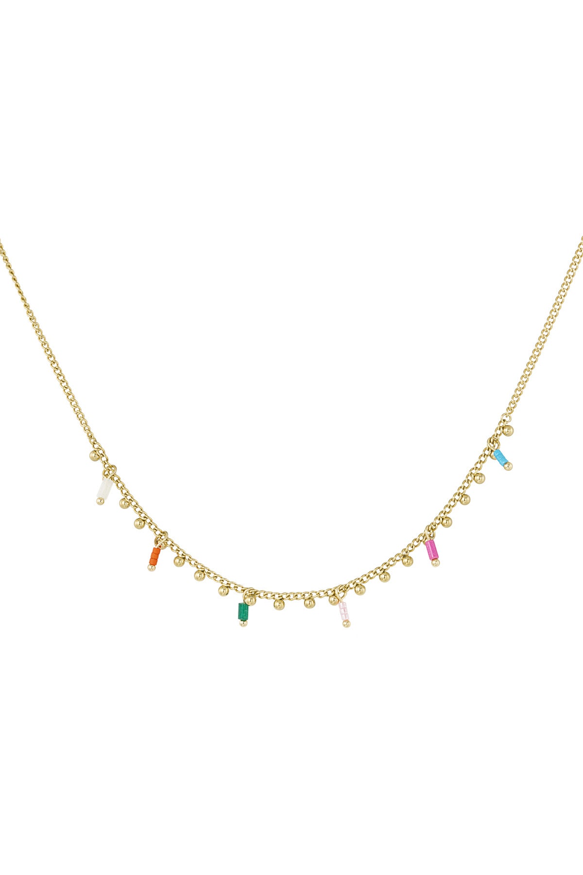 Subtiele ketting met gekleurde hangers in goud