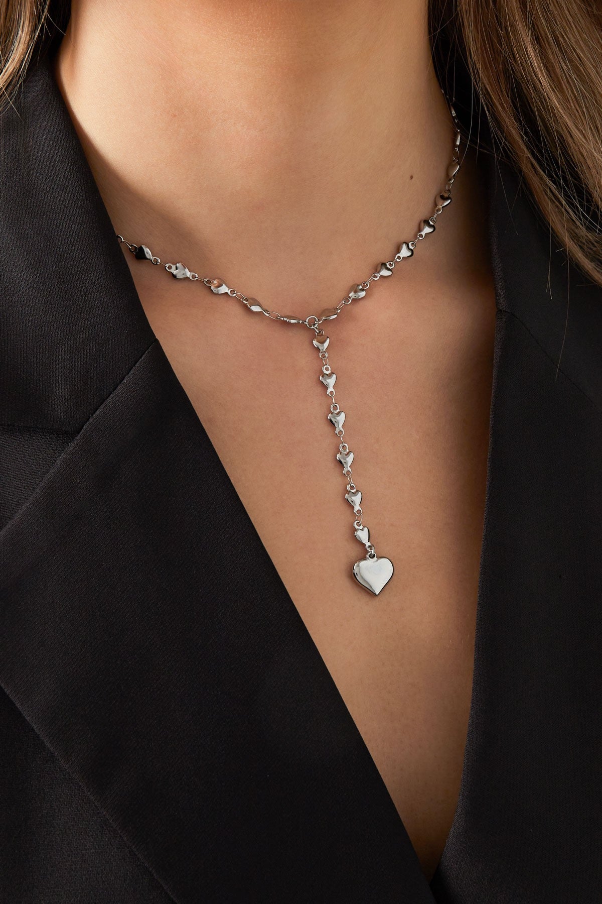 Lange hartjes ketting zilver