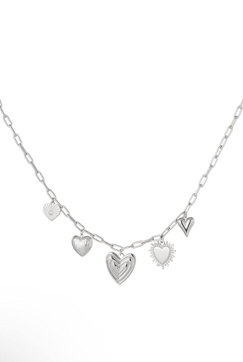 Bedelketting zilver met hart bedels waterproof