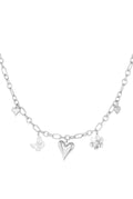 Opvallende bedelketting zilver hartjes, bloem en vlinder