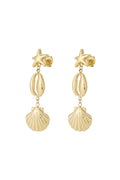 Stud oorbellen met schelpen en zeester hangers in het goud