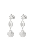 Stud oorbellen met schelpen en zeester hangers in het zilver
