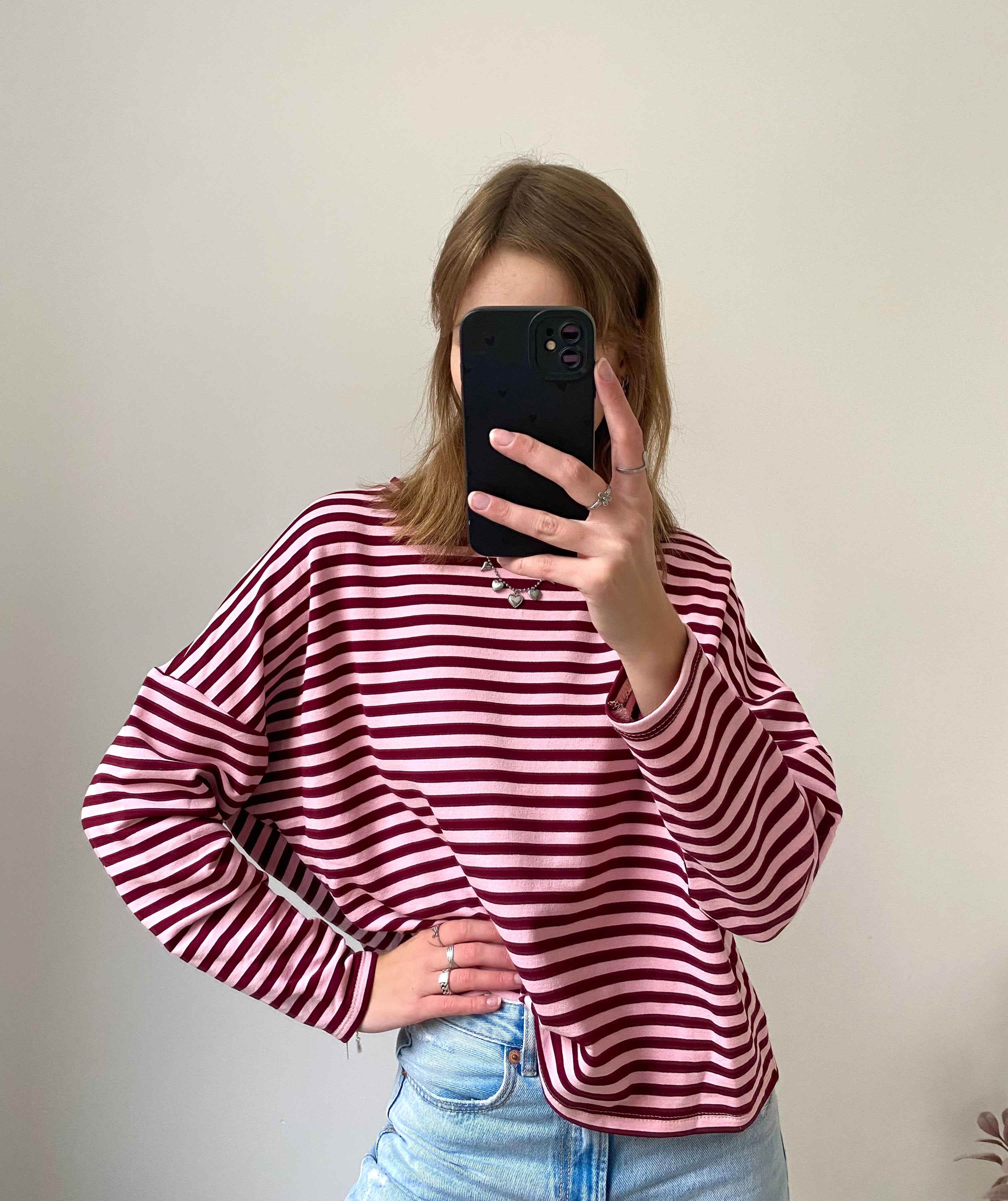 Longsleeve shirt met kleurrijke strepen in roze en bordeaux