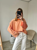 Shirt met lange mouw in oranje met witte strepen