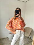 Shirt met lange mouw in oranje met witte strepen