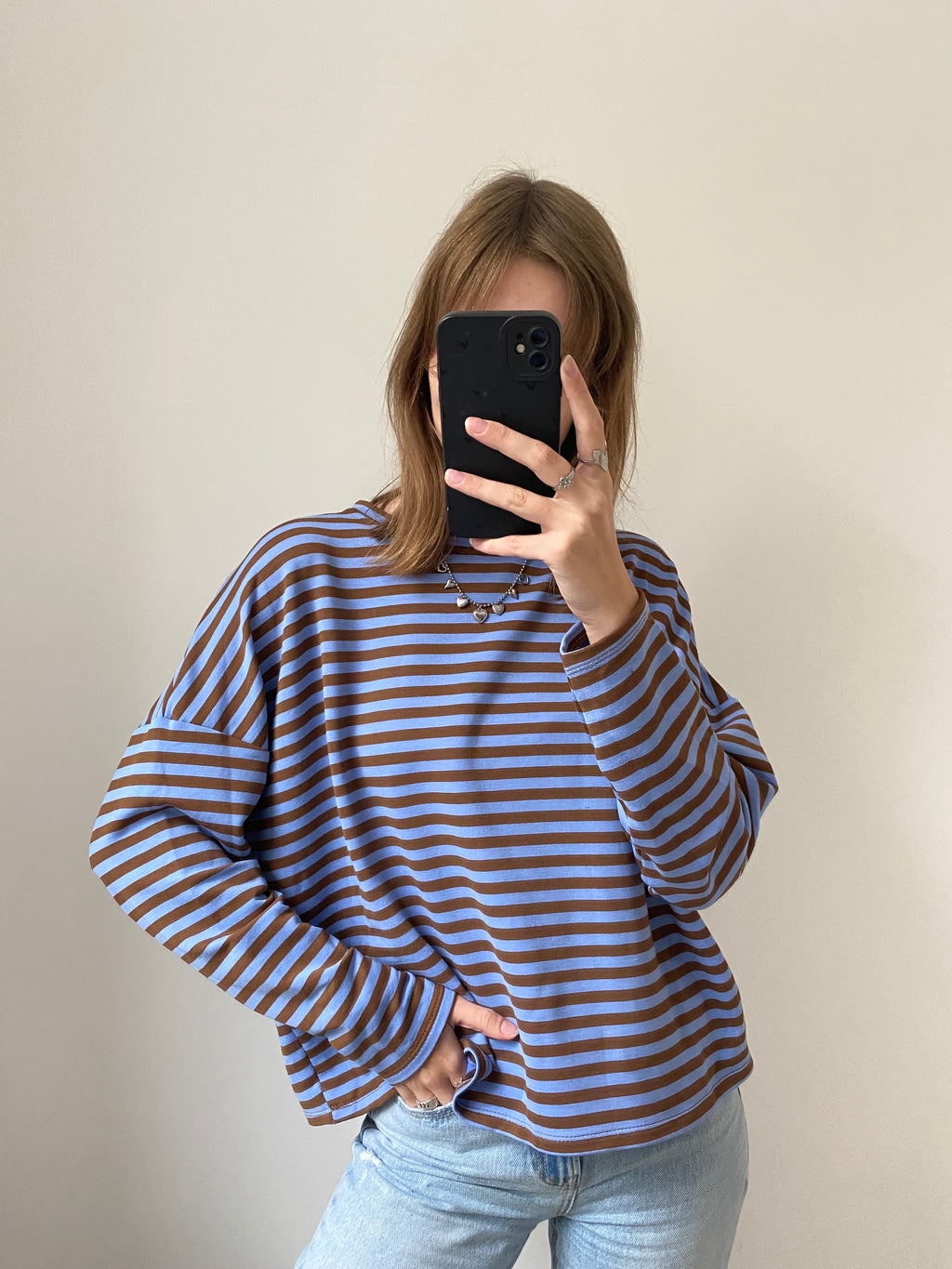 Longsleeve shirt met strepen in blauw en bruin