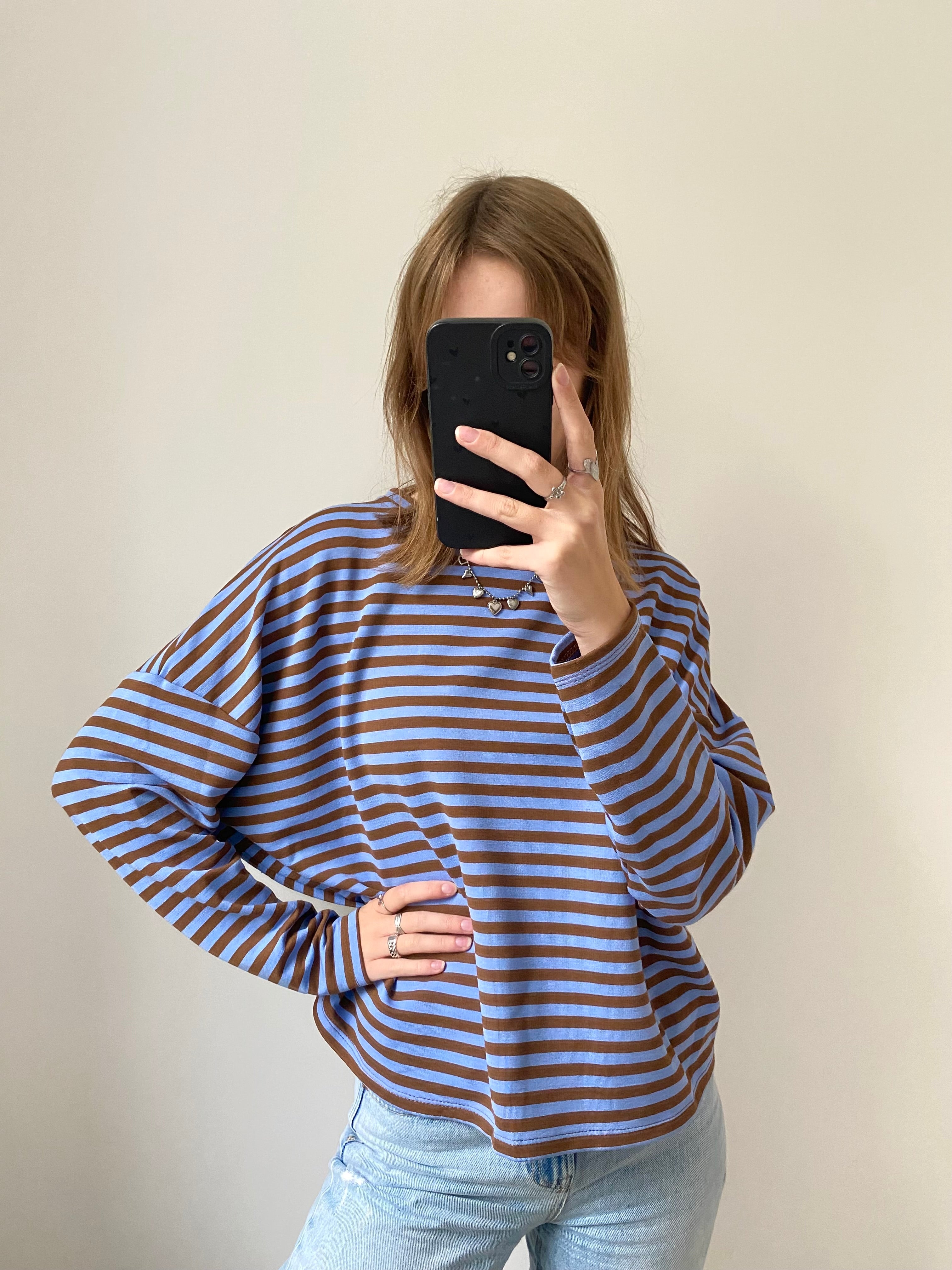 Longsleeve shirt met strepen in blauw en bruin