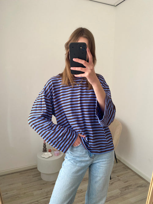 Gestreepte longsleeve in blauw en bruin