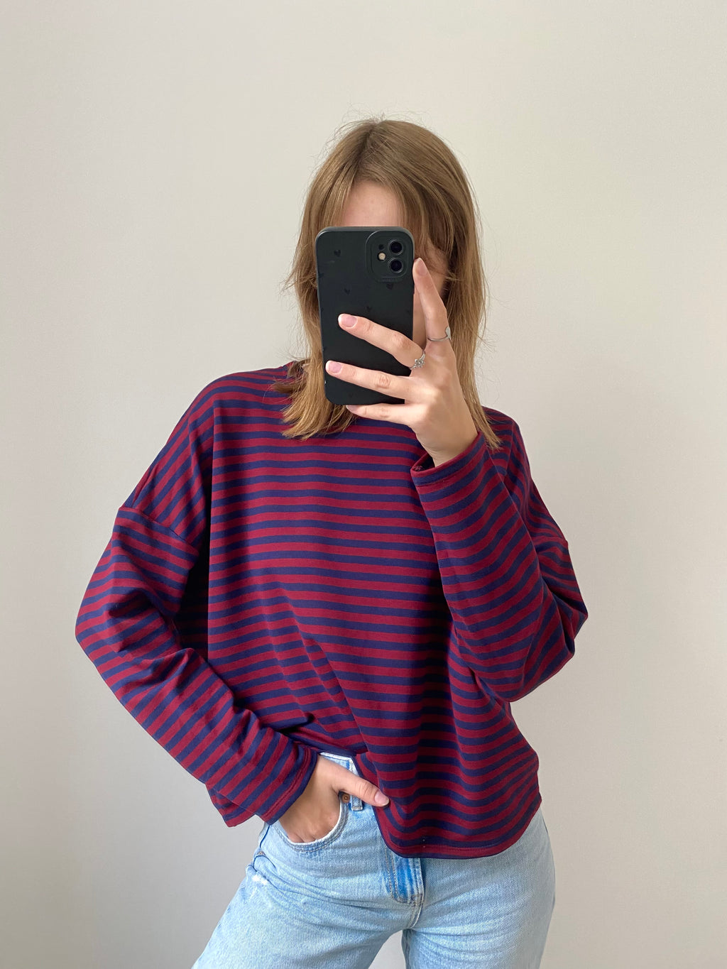 Longsleeve shirt met strepen in bordeaux en navy