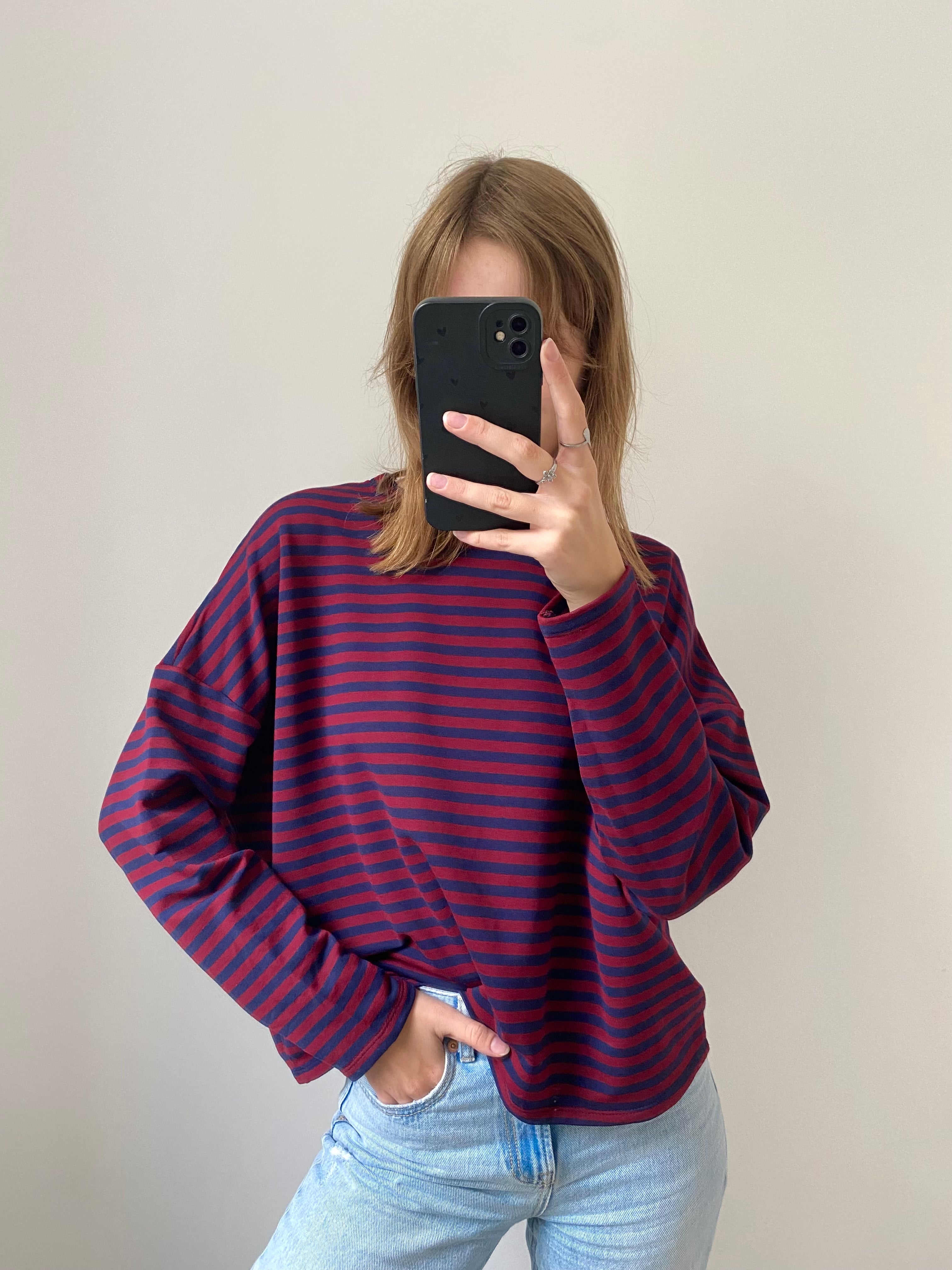 Longsleeve shirt met strepen in bordeaux en navy