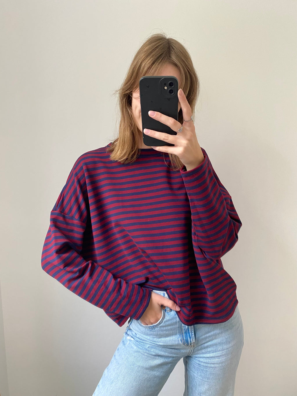 Longsleeve shirt met strepen in bordeaux en navy
