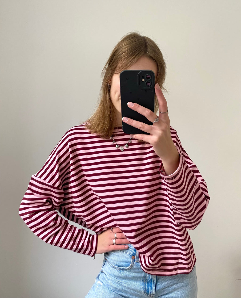 Longsleeve shirt met kleurrijke strepen in roze en bordeaux
