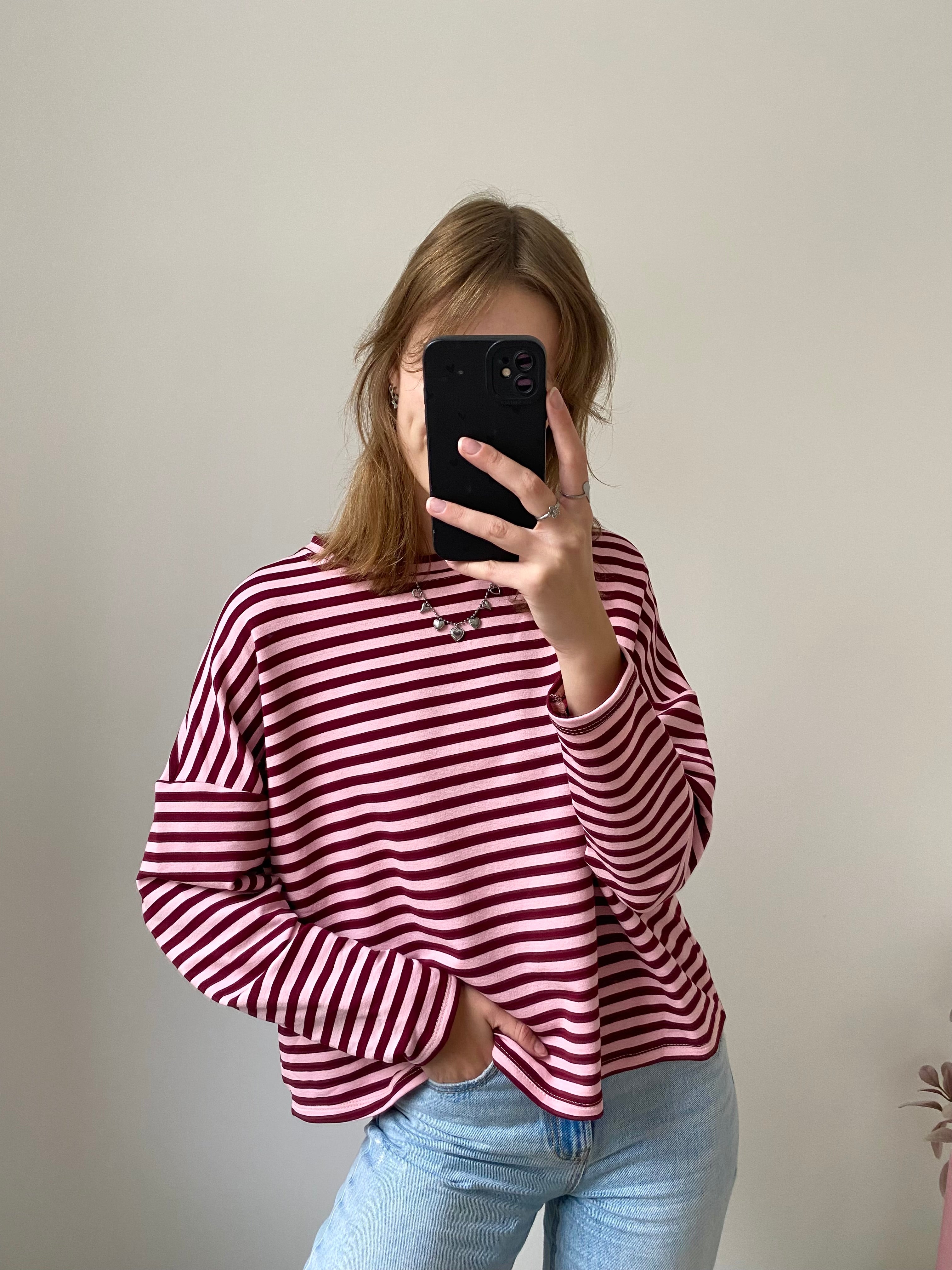 Longsleeve shirt met kleurrijke strepen in roze en bordeaux