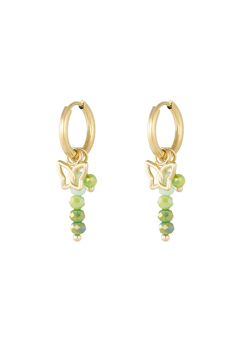 Oorhangers in het goud met vlinder bedel en groene details