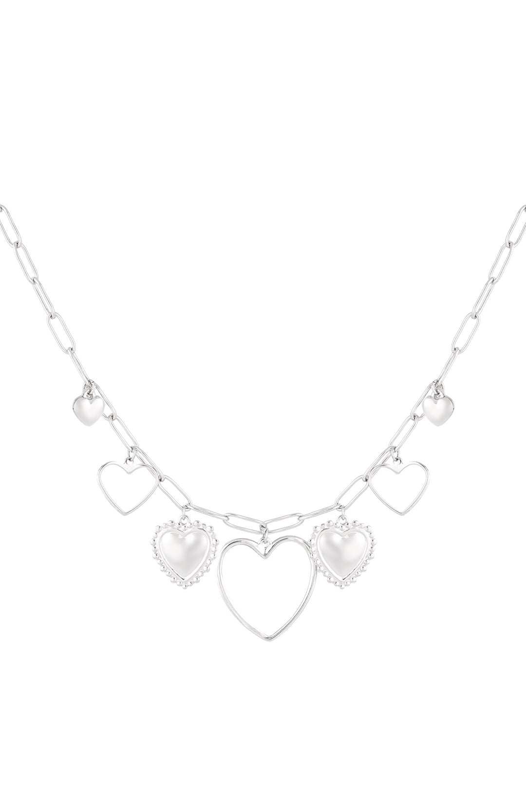 Bedelketting met hartjes stainless steel en waterproof zilver