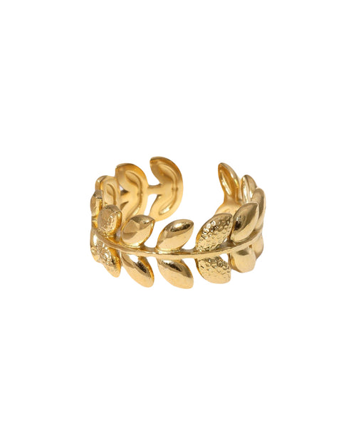 Verstelbare gouden ring met blaadjes in het goud