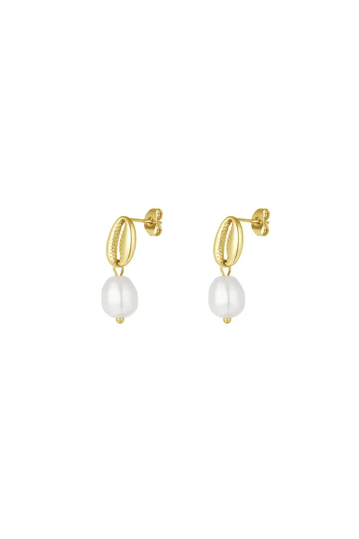 Schelpen oorbellen parel goudkleurig studs
