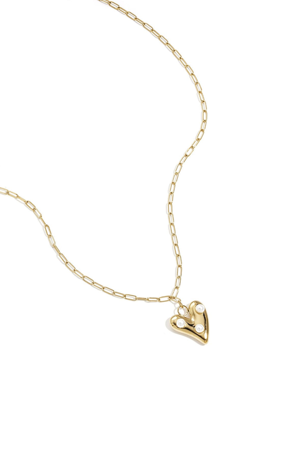 Ketting met hanger van hart met parels in het goud