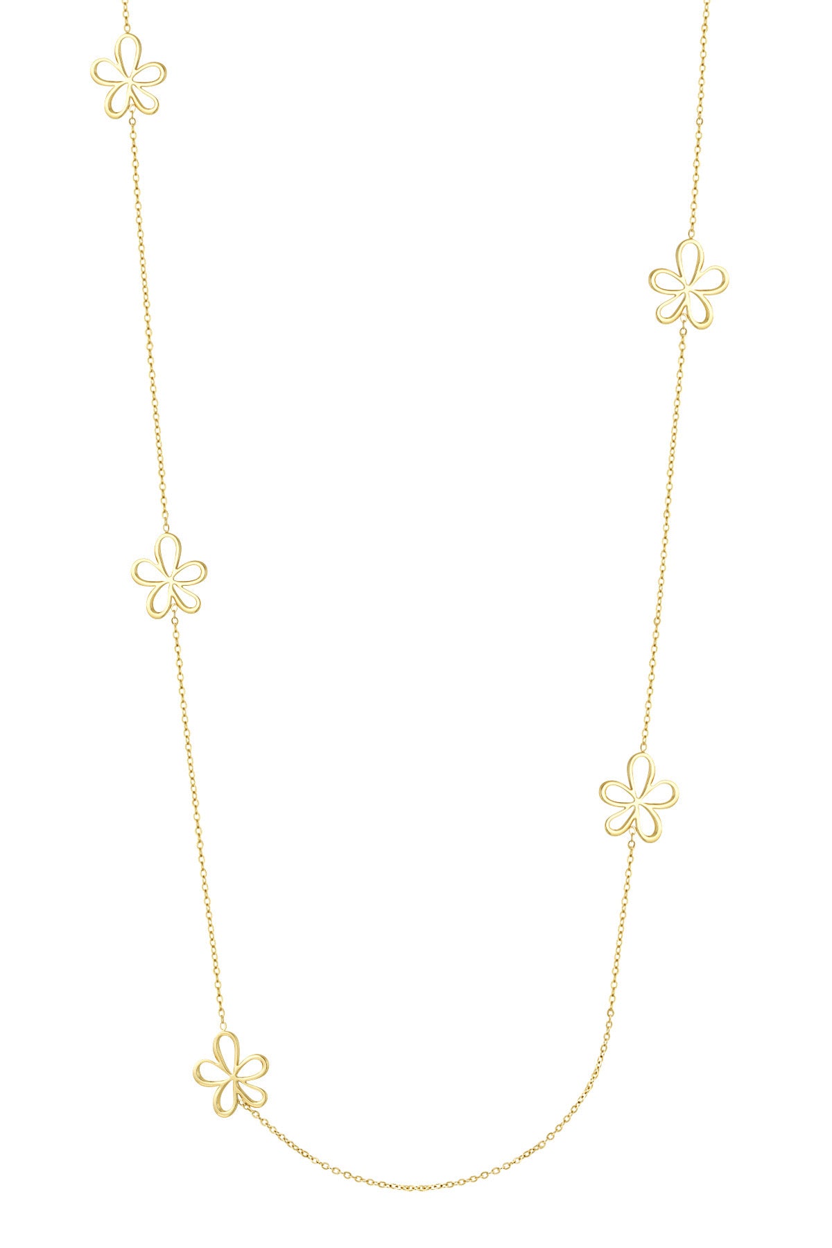 Lange ketting met bloemen in het goud