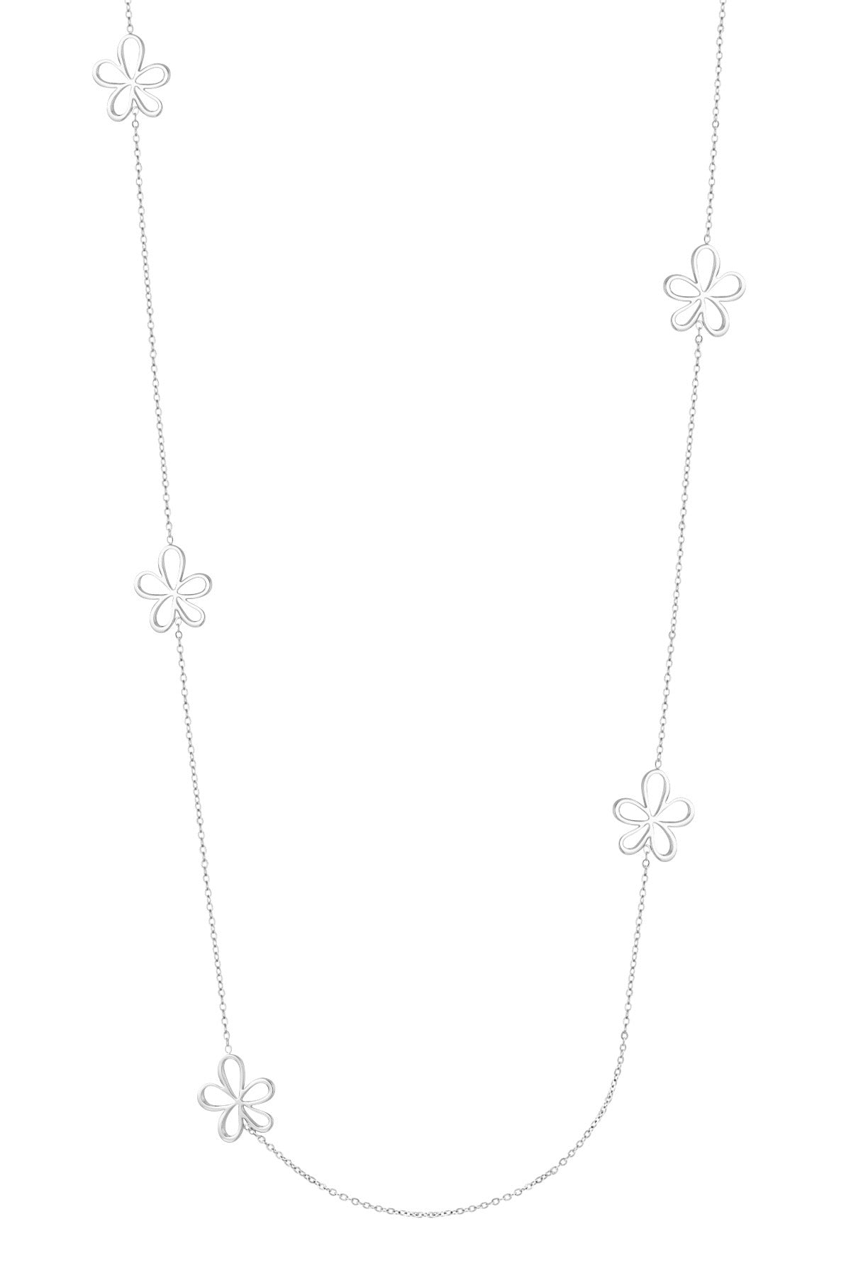 Lange ketting met bloemen in het zilver