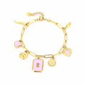 Bedelarmband met gekleurde roze details