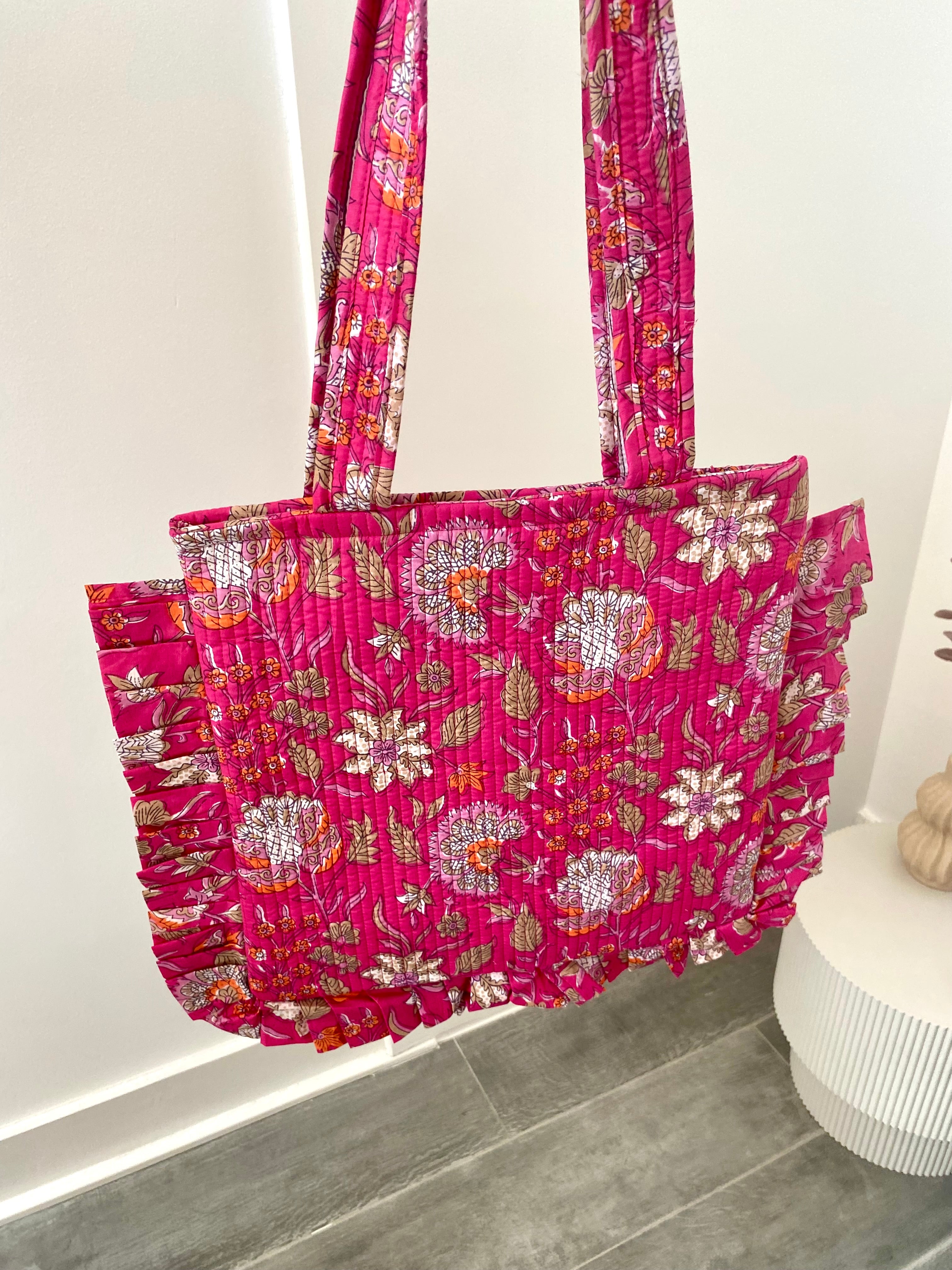 Ibiza tas met lang hengsel in roze bloemen print