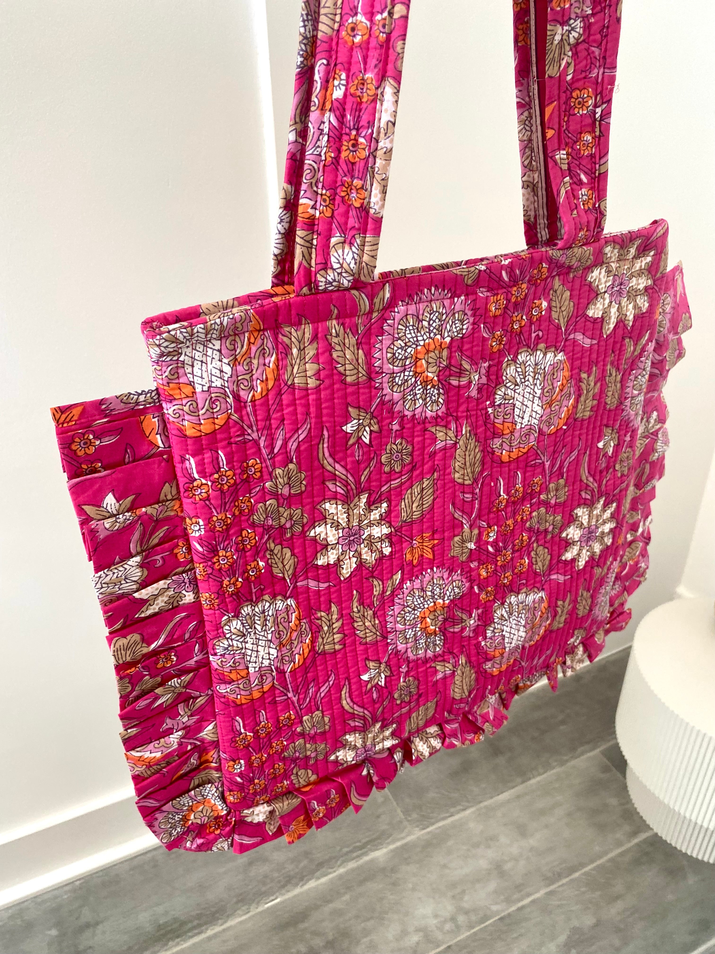 Ibiza tas met lang hengsel in roze bloemen print