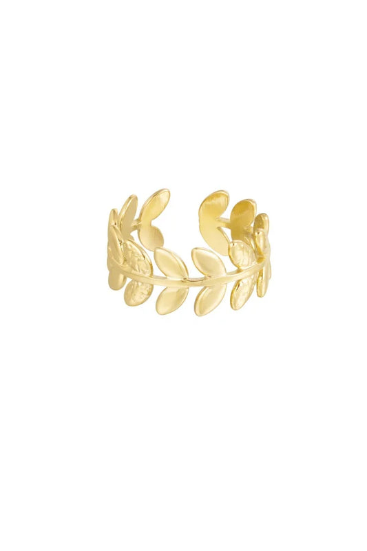 Verstelbare statement ring in het goud van bladeren