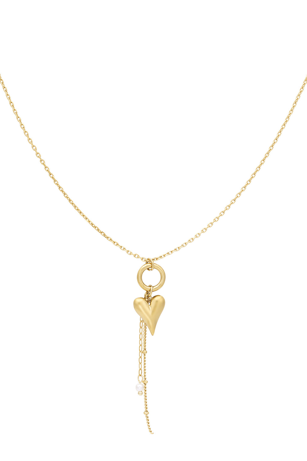 Ketting met hartjes hanger en parels goud