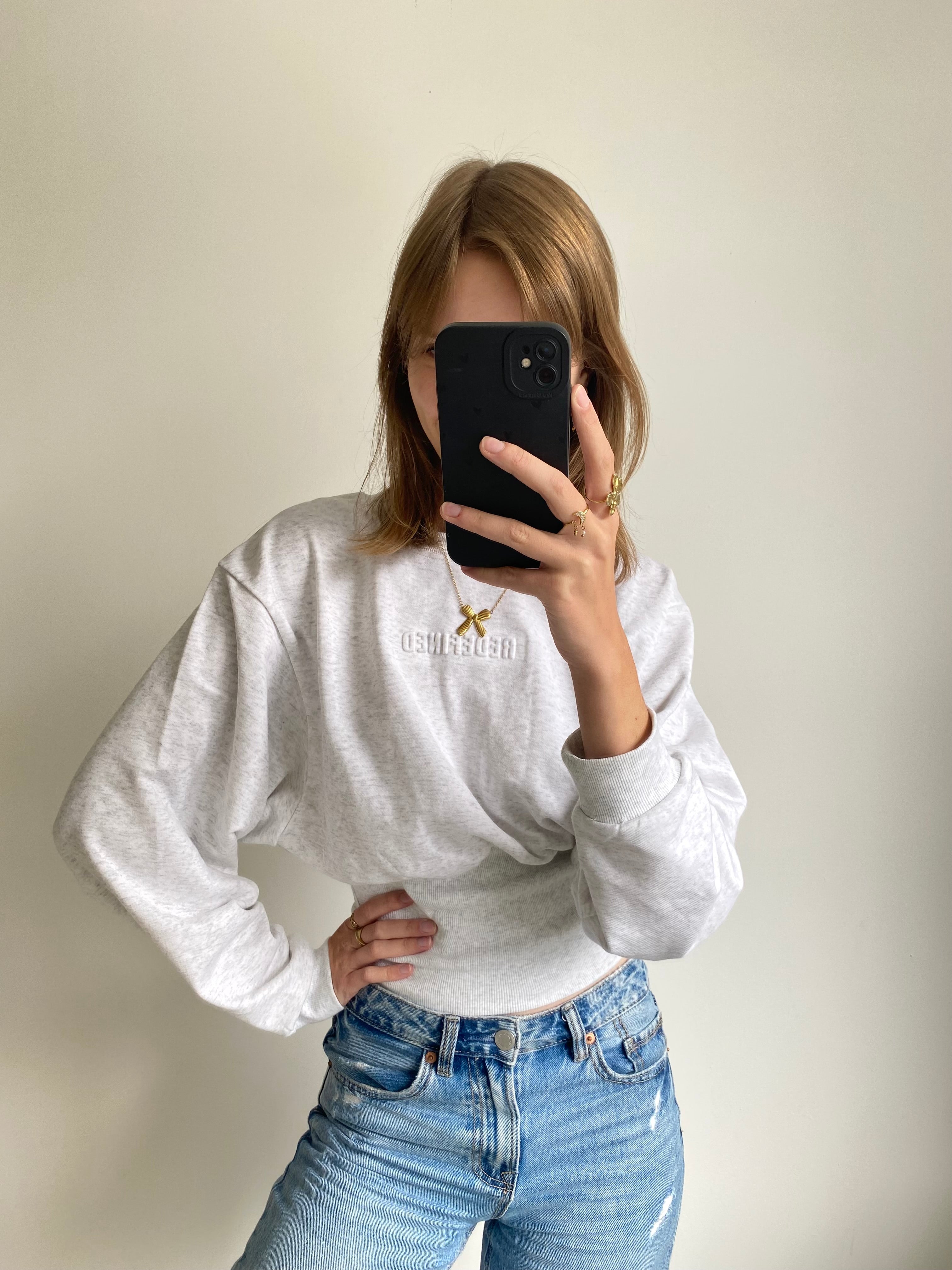 Redefined sweater met cropped strakke taille in lichtgrijze kleur