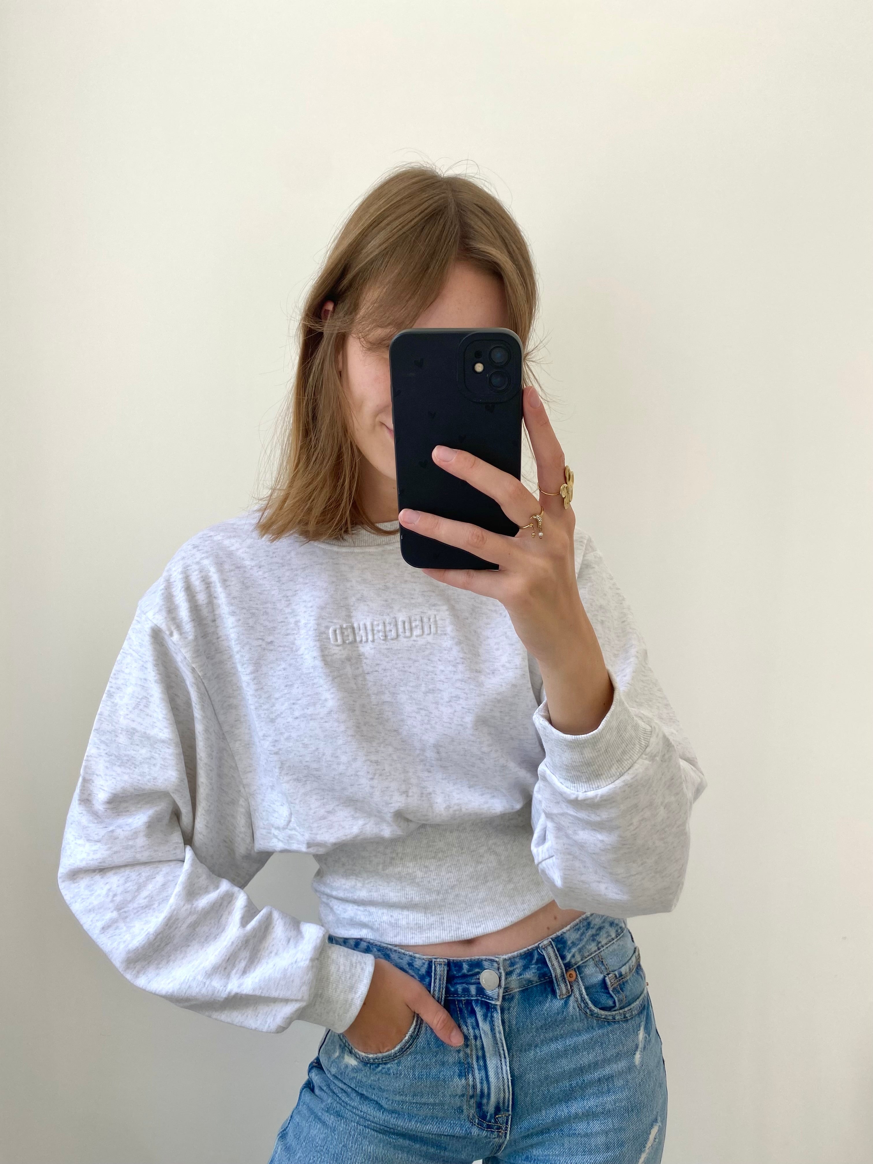 Redefined sweater met cropped strakke taille in lichtgrijze kleur