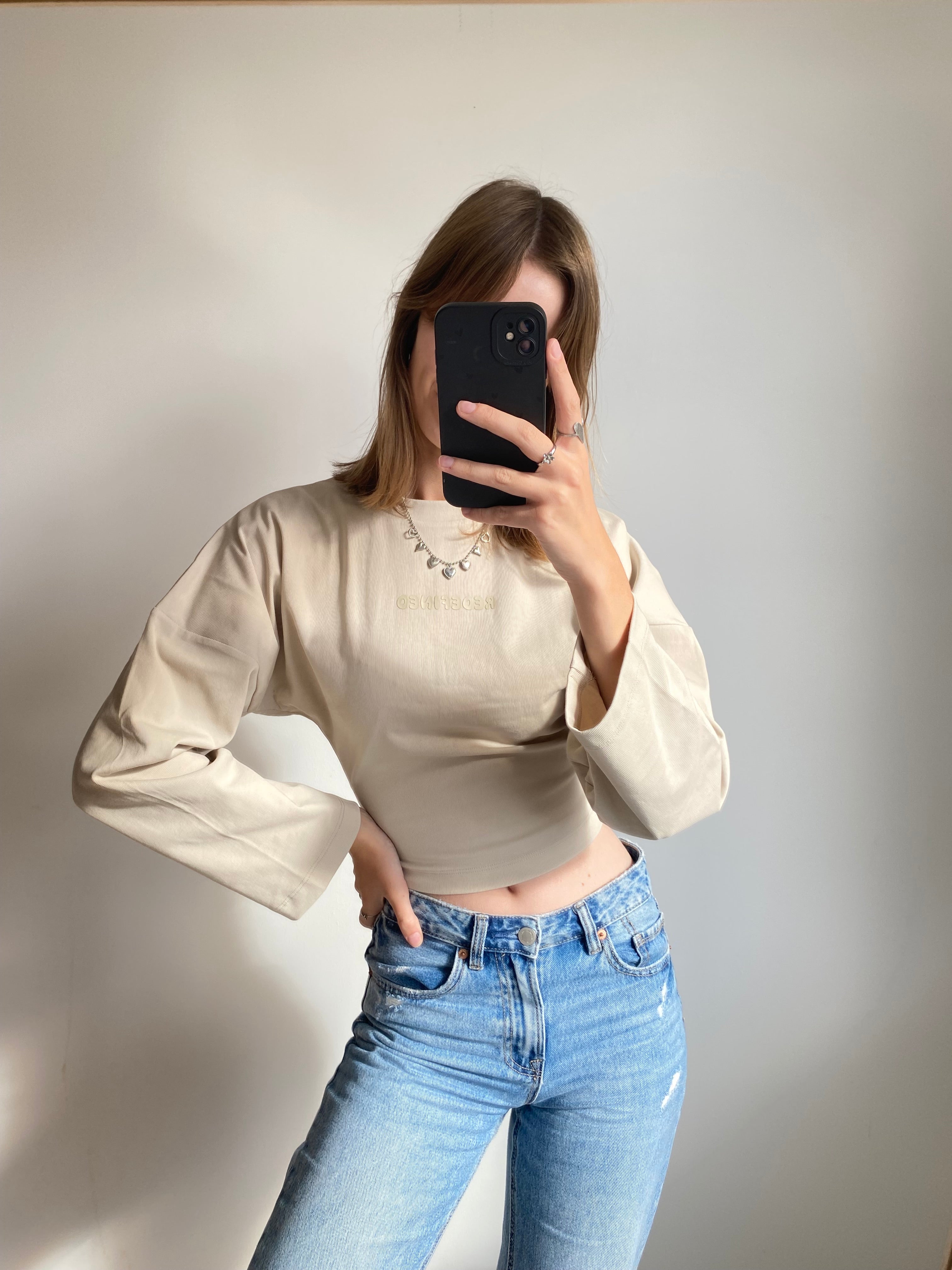 Redefined snatched longsleeve met strakke taille in beige kleur