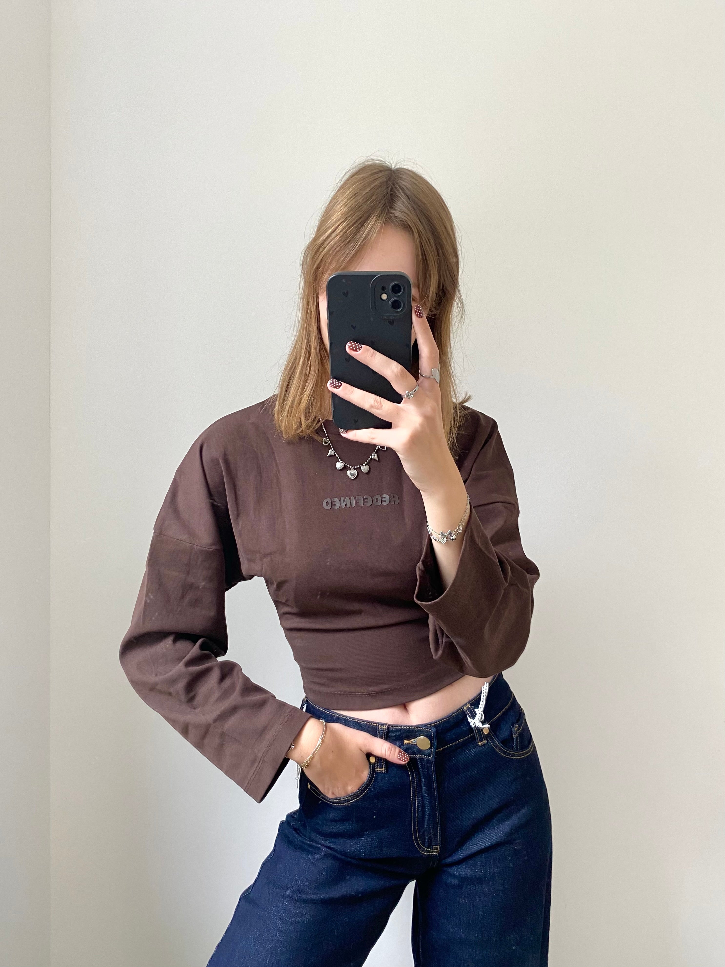Redefined longsleeve met strakke taille in bruine kleur