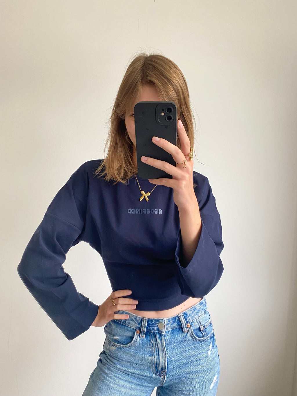 Redefined snatched longsleeve met strakke taille in navy blauwe kleur