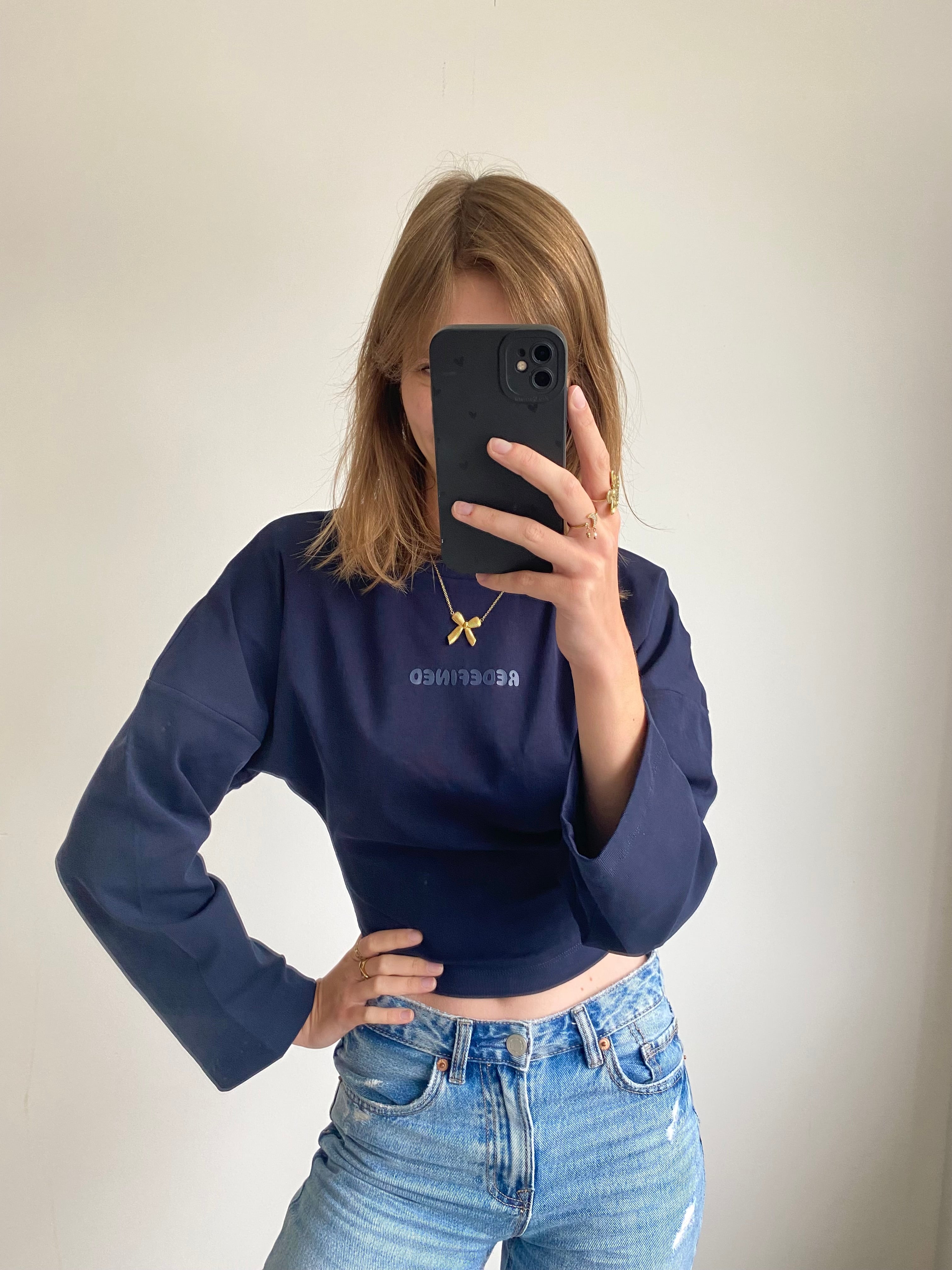 Redefined snatched longsleeve met strakke taille in navy blauwe kleur