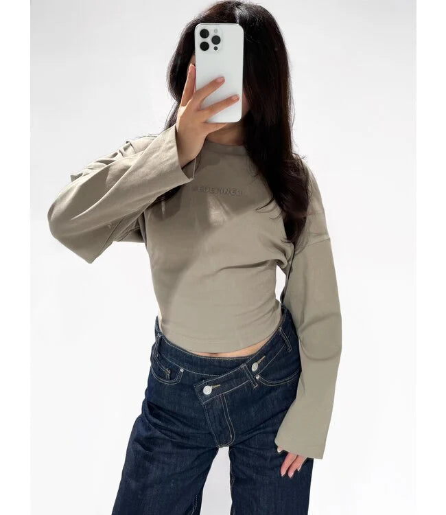 Redefined snatched longsleeve shirt met lange mouwen en strakke taille in taupe kleur