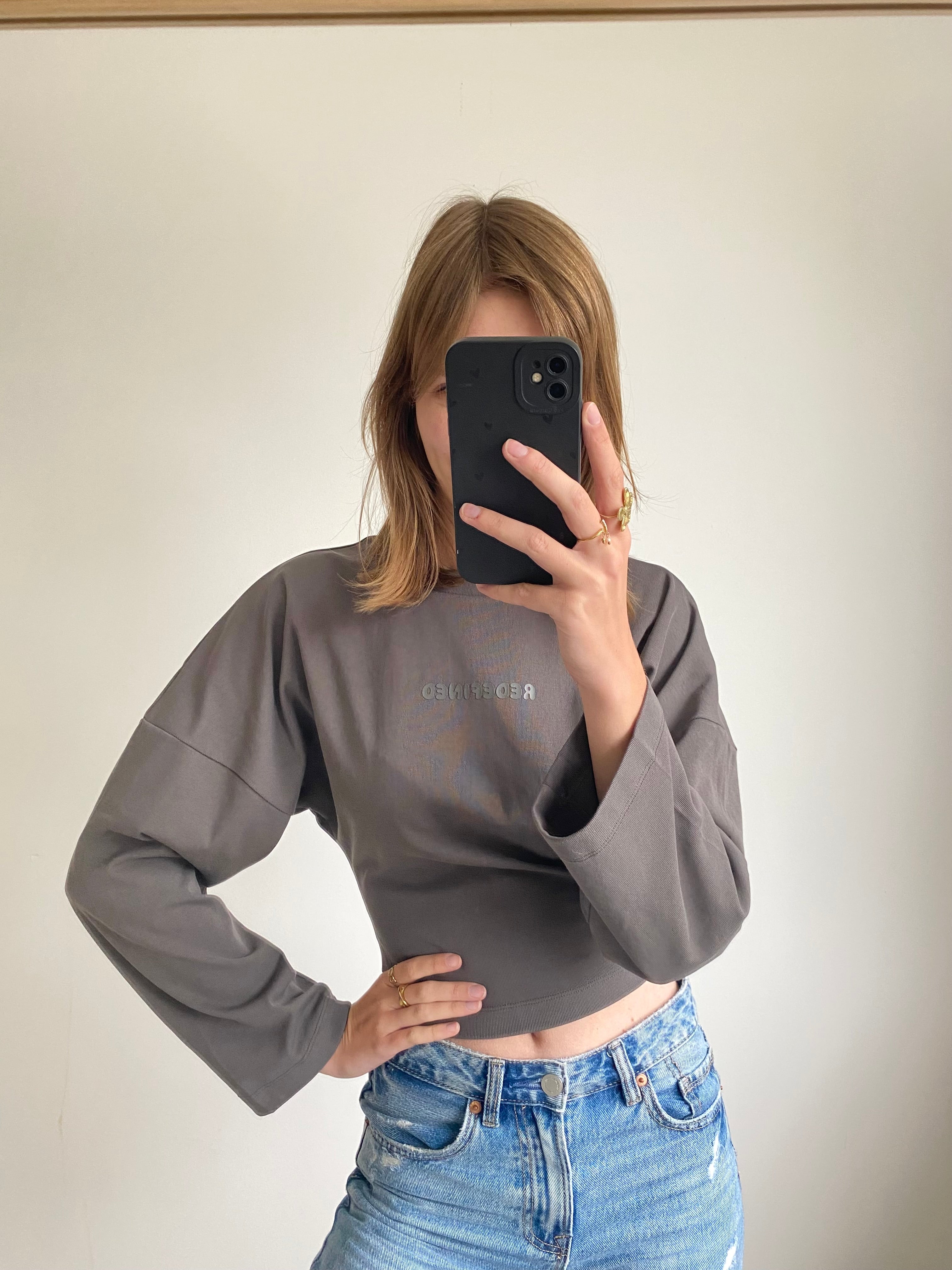 Redefined longsleeve snatched shirt met lange mouw in donkergrijze kleur