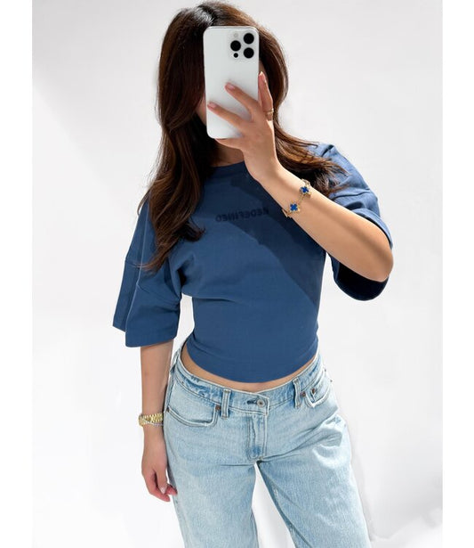 Redefined shirt korte mouw met getailleerd stuk in het blauw