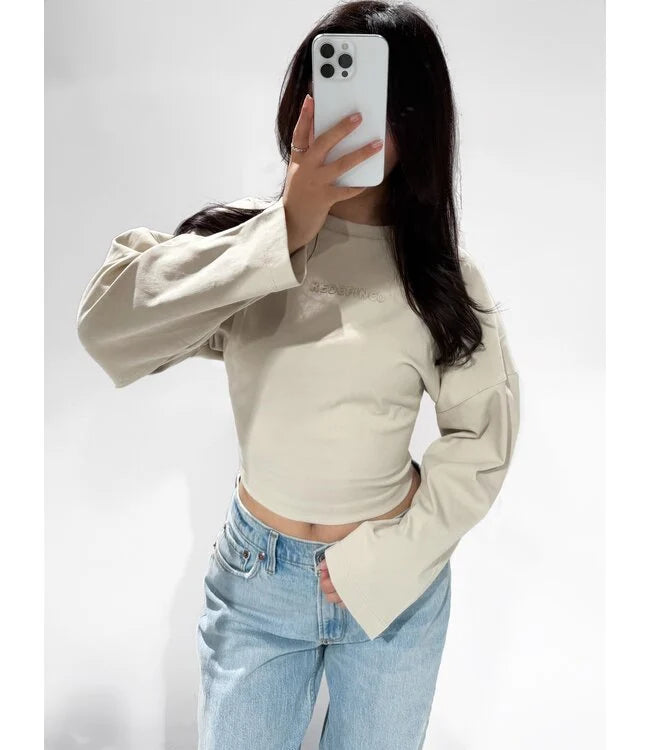 Shirt met lange mouw en strakke taille in beige