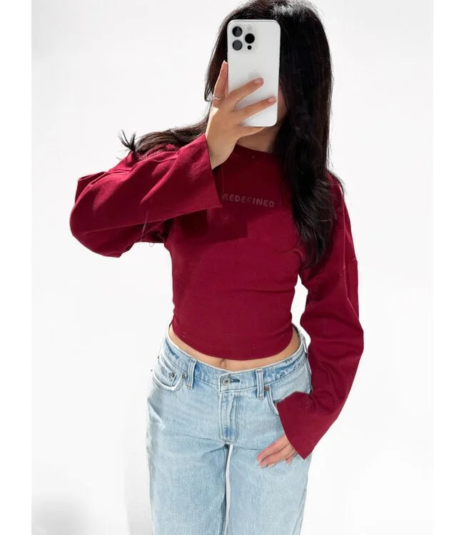 Shirt met lange mouw en strakke taille in bordeaux