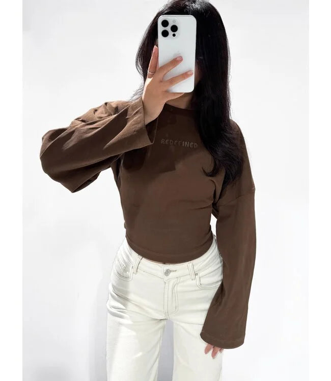 Shirt met lange mouw en strakke taille in bruin
