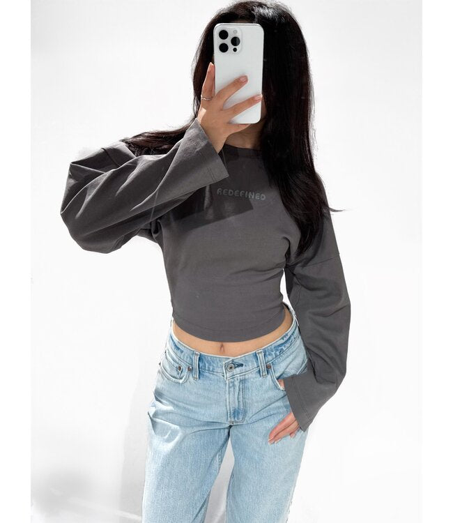 Shirt met lange mouw en strakke taille in donkergrijs