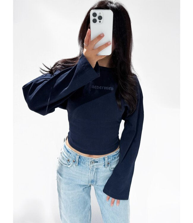 Shirt met lange mouw en strakke taille navy 