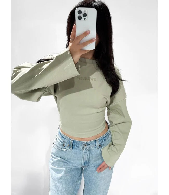 Shirt met lange mouw en strakke taille pistache groen