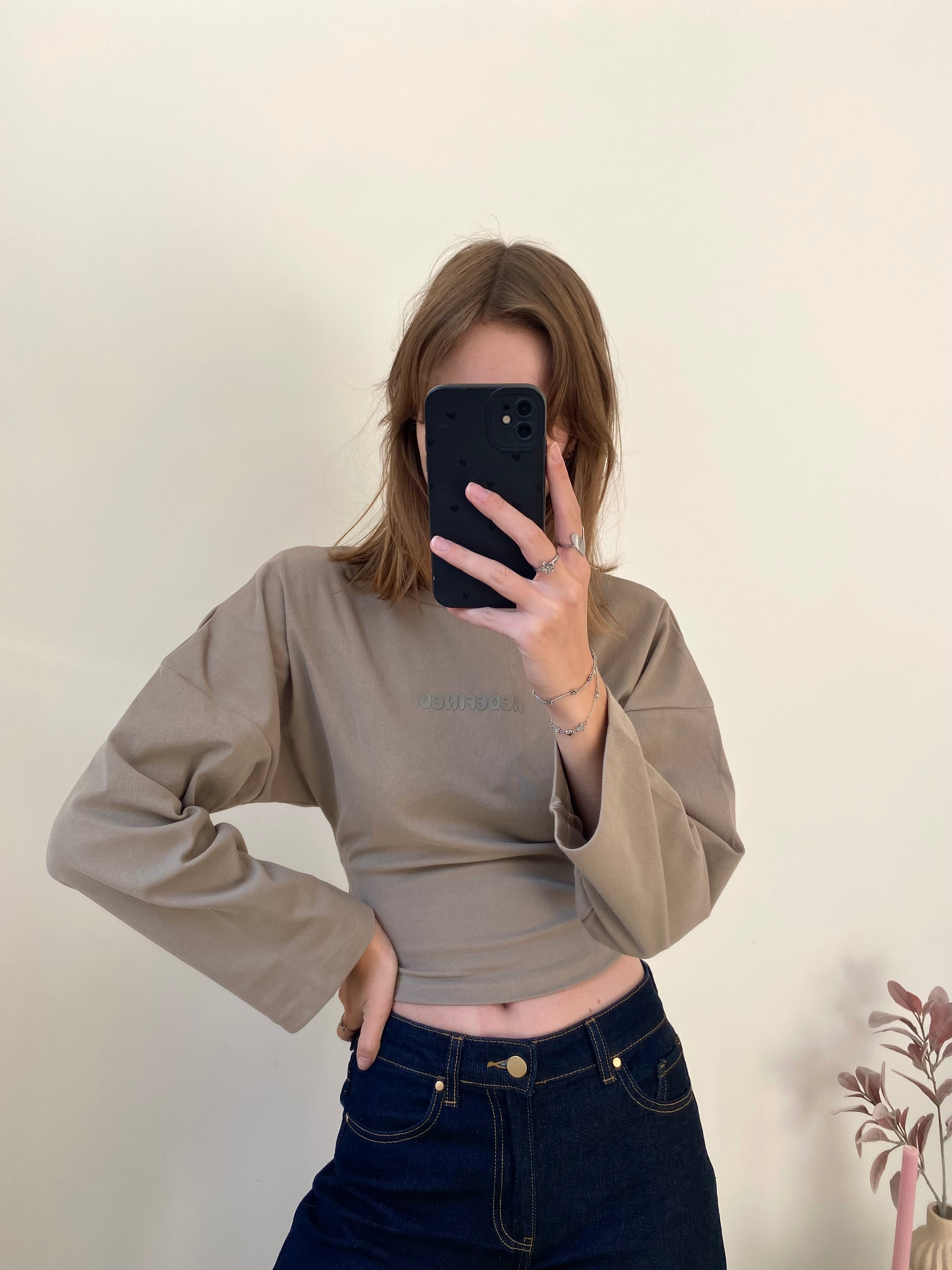Redefined snatched longsleeve shirt met lange mouwen en strakke taille in taupe kleur