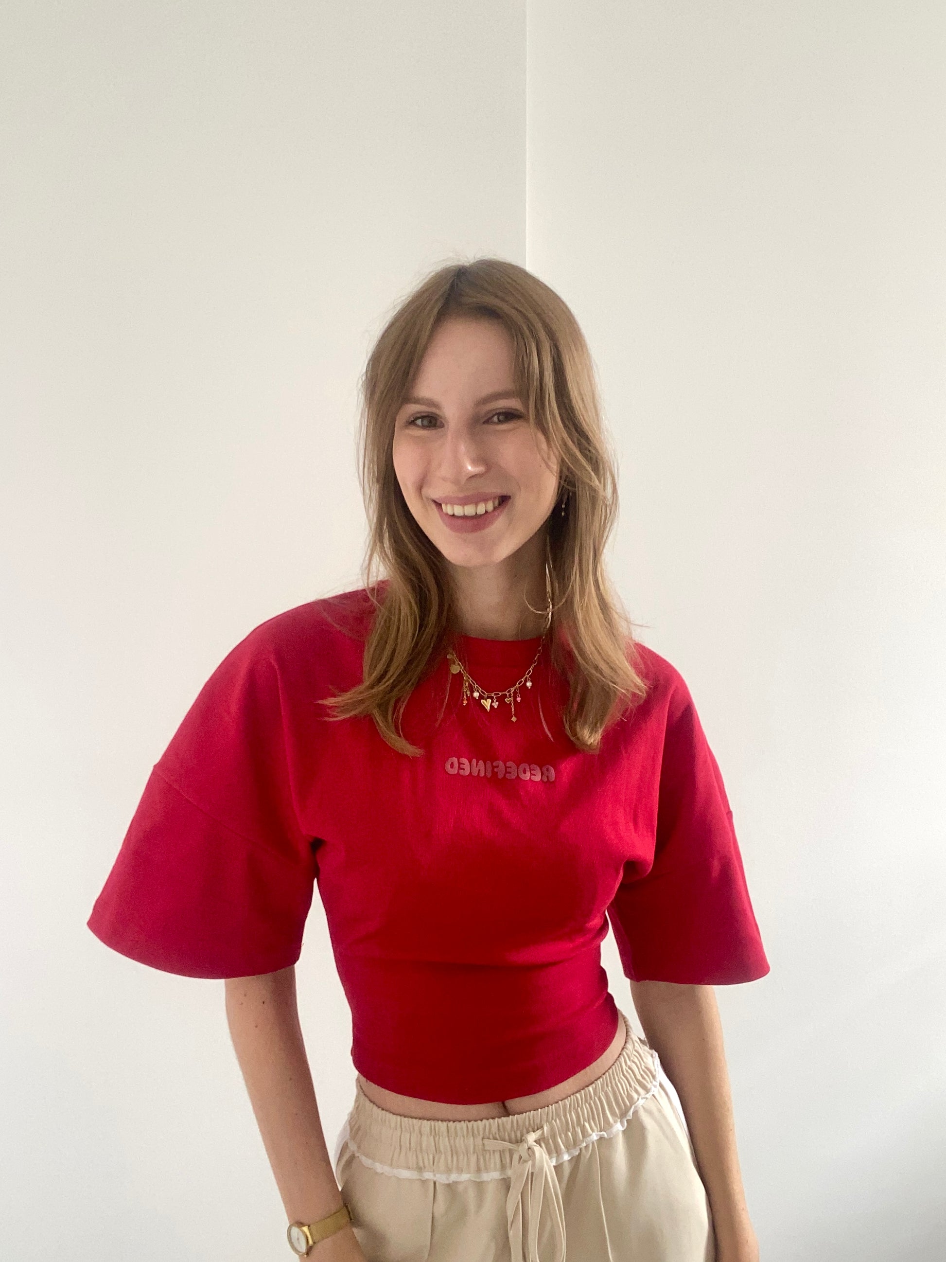 Redefined shirt korte mouw met getailleerd stuk in het rood